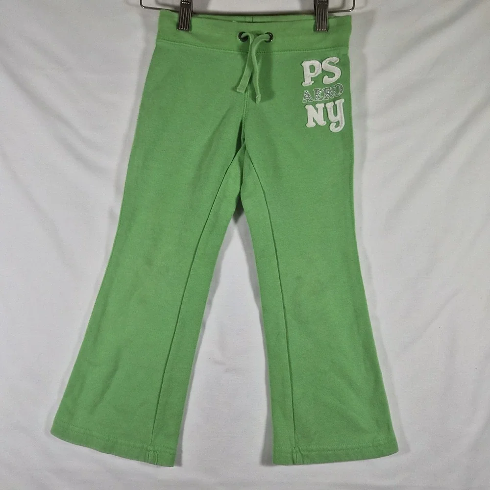 Y2k P.S. From Aeropostale Girls Size 5T Green Flare Sweatpants Logo